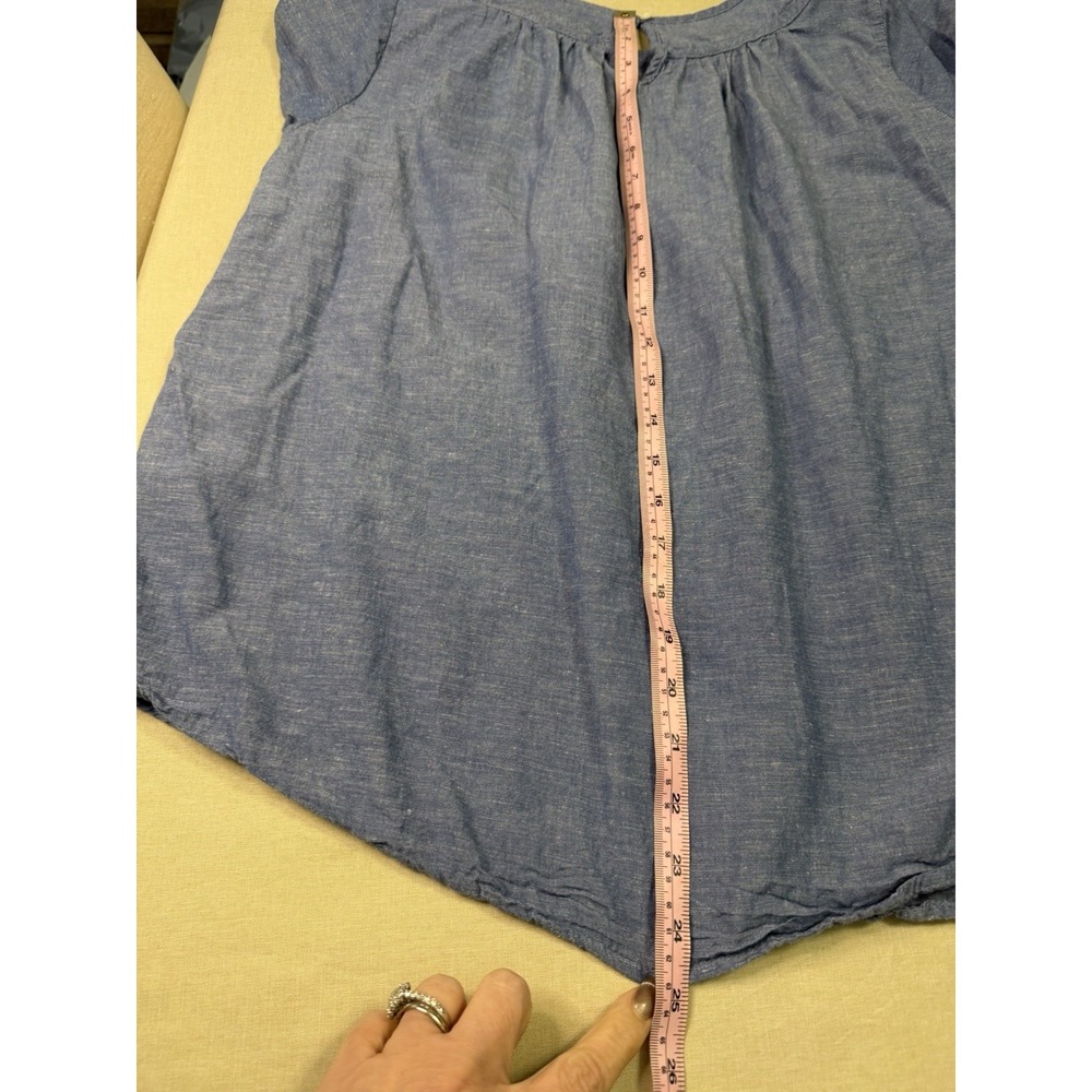 St Johns Bay Blue Chambray Linen Blend Peasant Boho Blouse Tunic Womens L Top - Picture 6 of 10